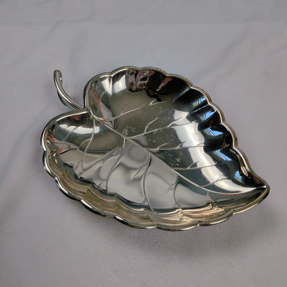 Vintage‎ West Germany Silverplated Leaf Dish Footed Trinket Tray Catchall 7 inch